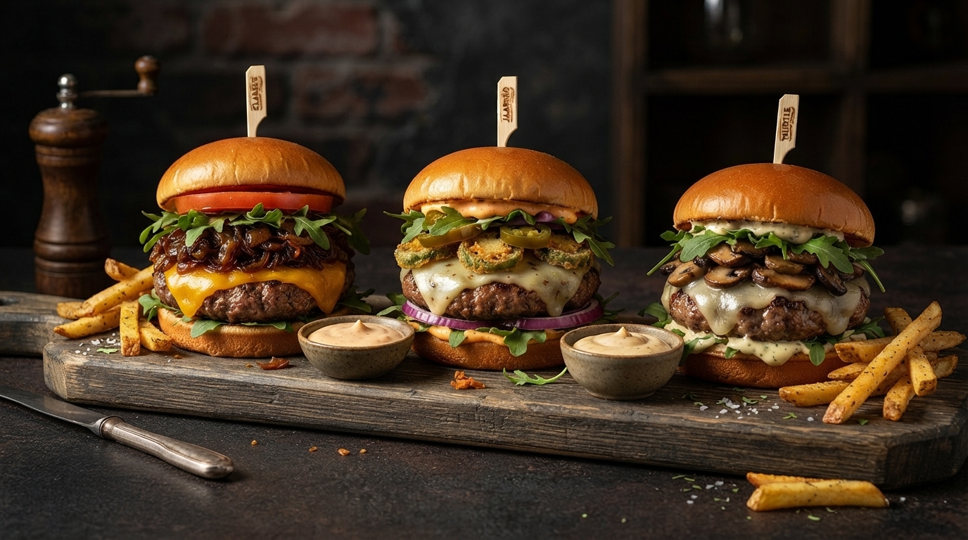 Green-chile burgers with fried eggs