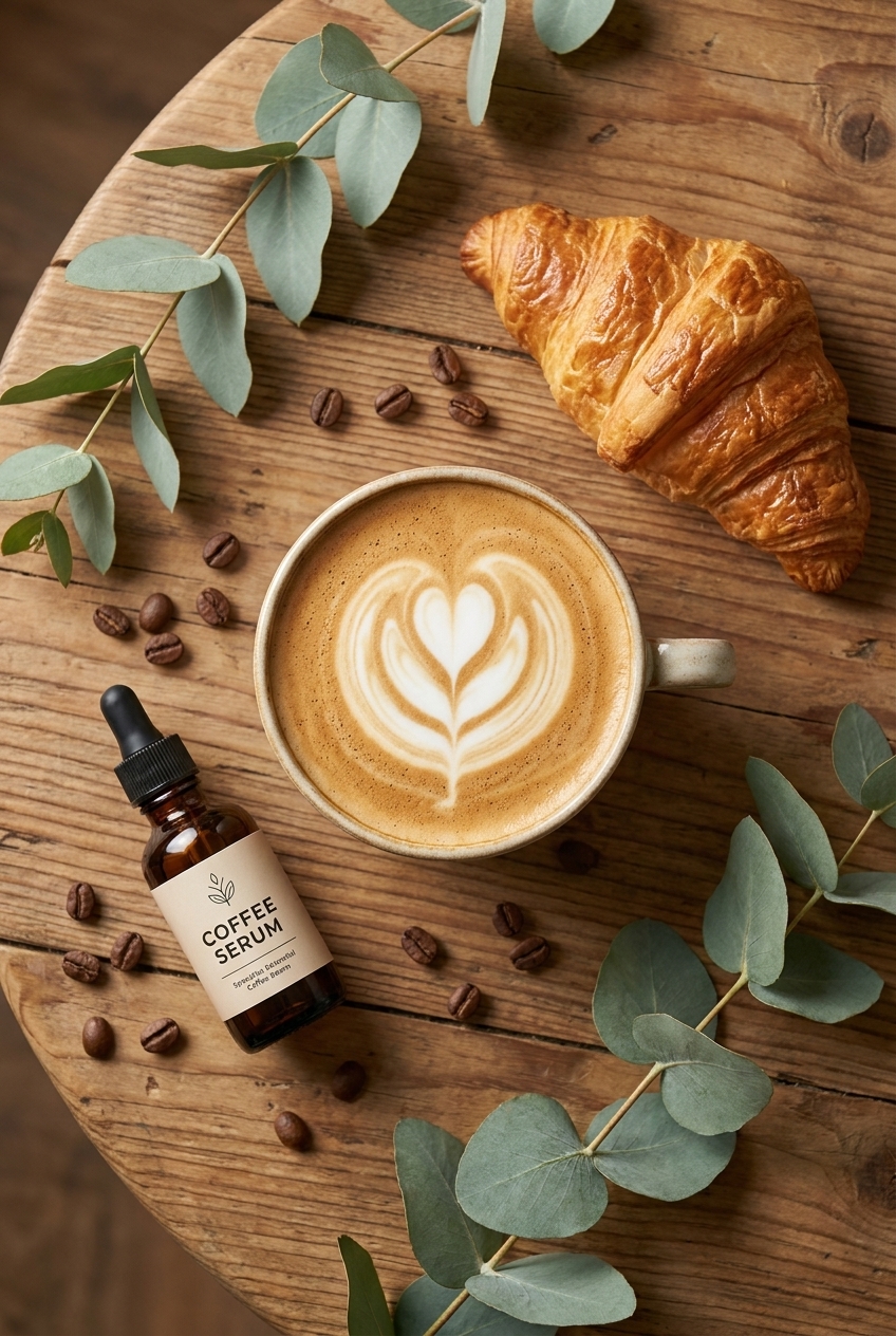 Кофе, круассан и specialty coffee на деревянном столе